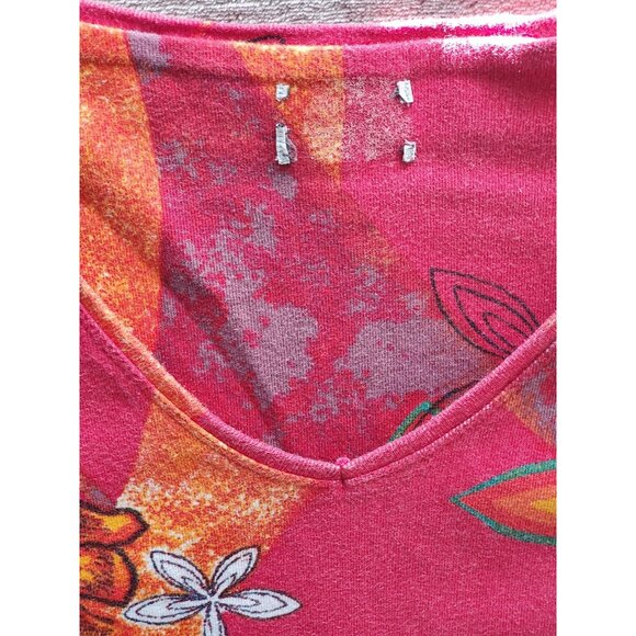 Floral Pattern V-Neck Long Sleeve Women Top Vibrant Multicolor Design - Picture 3 of 7